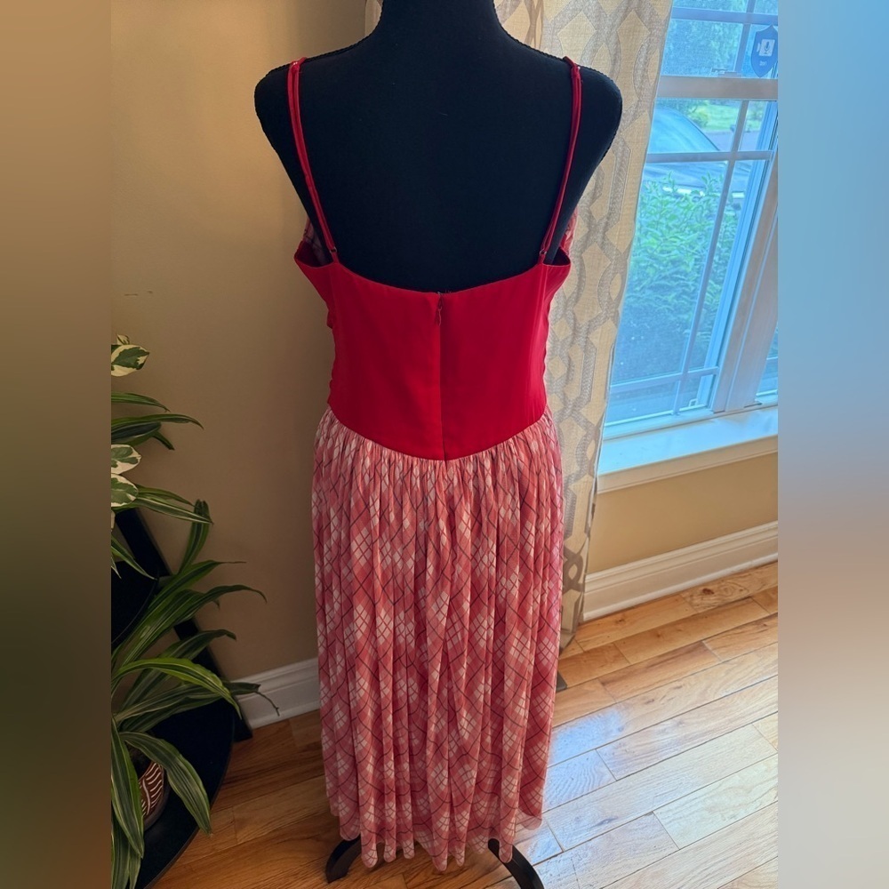 Adam Lippes Red Plaid Midi Sleeveless Dress Bows Women’s Size 12 - Picture 4 of 12